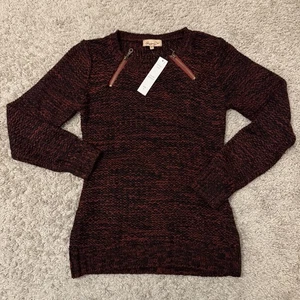 Ginger Jar Sweater Women’s Medium Zipper Detailed Marled Oxblood Black LS NWT - Picture 1 of 8