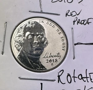 2018 S Reverse Proof Jefferson Nickel 10° Rare Rotated Die Error - Picture 1 of 4
