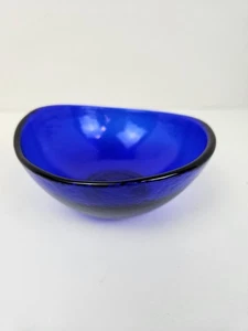 John Gilmor Handblown Amethyst Cobalt Blue Glass Wave Bowl, Signed - Picture 1 of 6