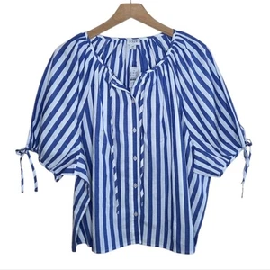 J. Crew Factory | Camisa Azul Blanco Rayas Botón Frontal Hinchado Cuello y Mangas - Imagen 1 de 7