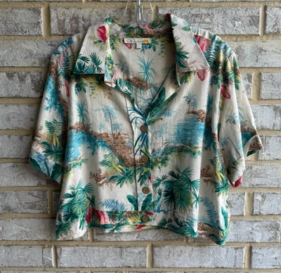 C&C California Short Sleeve Button Up Collared Tropical Cropped Shirt Size L - Image 1 of 4