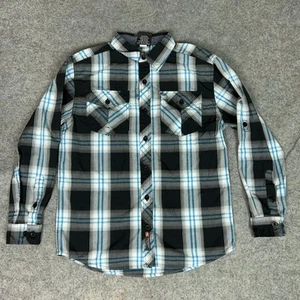 Southpole Shirt Boys Medium Black Gray Blue Plaid Long Sleeve Western Button Up - Picture 1 of 6