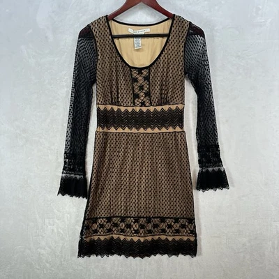 Винтажный Max Studio платье женщин XS черный бежевый кружева Whimsygoth Y2K фея гранж - Изображение 1 из 4