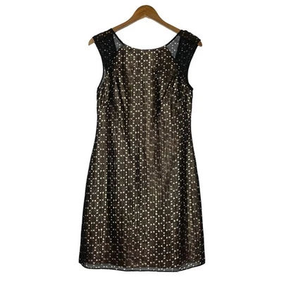 Phoebe 8 Women's Black Sheer Laser Cut Metallic Layered A-line Cocktail Dress - Image 1 of 4