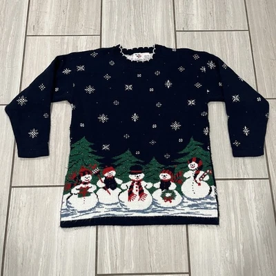 Suéter Cascanueces De Colección Mujer Pequeño Azul Muñeco de Nieve Navidad Hecho Feo EE. UU. 90s Foto 1 de 4
