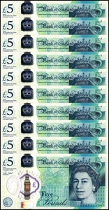 Great Britain 5 Pounds, 2015, P-394, UNC Polymer X 10 PCS - Picture 1 of 2