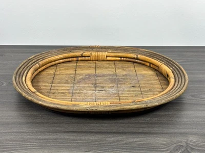 Bandeja vintage de madera y ratán, bandeja para servir de madera y mimbre 18 x 15 Foto 1 de 4