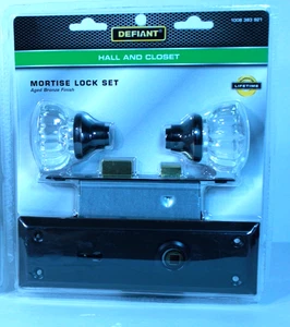 Defiant Hall and Closet Mortise Lock Set Glass Knob Aged Bronze Finish - Picture 1 of 4