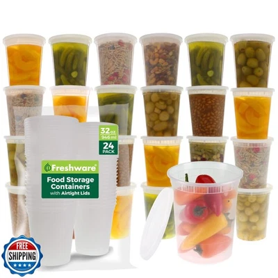 Freshware Food Storage Containers [24 Set] 32 oz Plastic Deli Containers with - Изображение 1 из 4