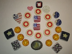 Buttons RED WHITE BLUE Ceramic, Bead Worked, MORE 27 Count $6Sh - Picture 1 of 16