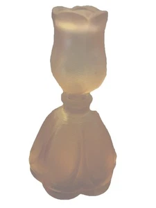 VINTAGE Frosted  Pink Glass Perfume Bottle with Rose Tulip Flower Dauber Stopper - Picture 1 of 6