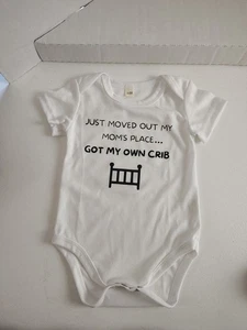 One Piece Novelty  Baby Outfit 3-6 Months White/Black Lettering  - Picture 1 of 5