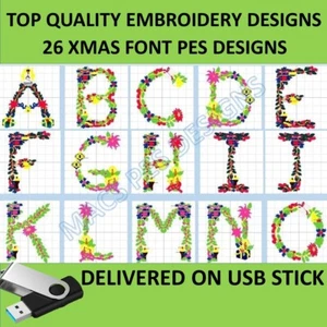 Christmas xmas wreath font PES designs on USB Machine Embroidery files alphabet - Picture 1 of 3