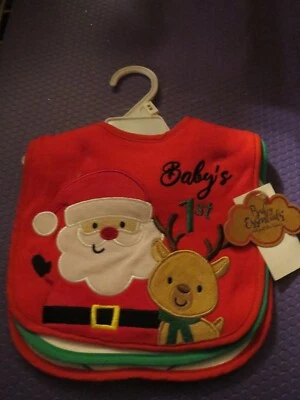 Baby Essentials Bebé Primera Navidad 3 Baberos Set Santa y Reno Foto 1 de 3