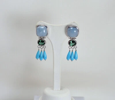 ORECCHINI IN ARGENTO 925 CON ACQUAMARINA E PENDOLI TURCHESE NATURALE AGHT 0647 - Immagine 1 di 3