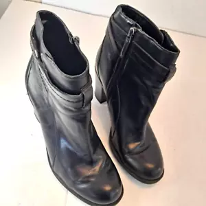 Franco Ankle Boots Womens 7.5 Vegan Black Faux Leather Strap Buckle FLAW - Picture 1 of 10