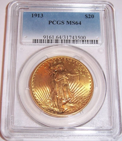 1913 $20 Philadelphia Choice Gold St Gaudens Double Eagle PCGS MS64!!! Cover