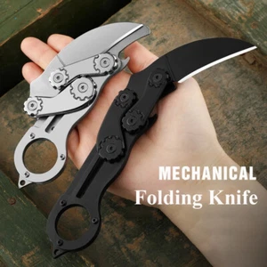 Mechanical Folding Knife Hunting Survival Tactical Army Camping Stainless Steel - Picture 1 of 26
