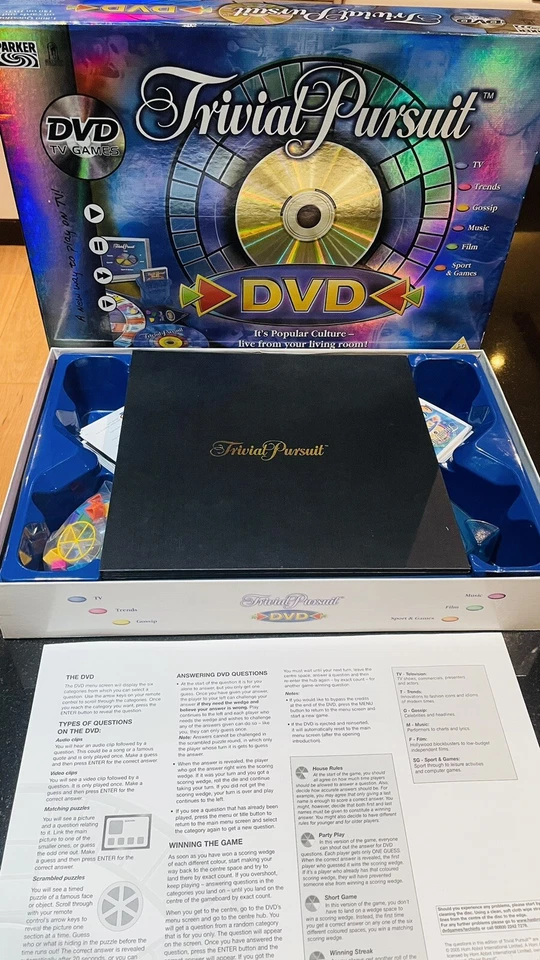 Trivial Pursuit DVD Game Cards 2 Complete Parker 2006 Culture 1800 Q&a