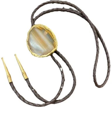 Corbata bolo para hombre en rodajas de ágata dorada Foto 1 de 3