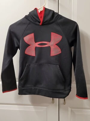 Under Armour Boys Hoodie Size: YSM Loose Long Sleeve Hooded Black Red - Image 1 of 4