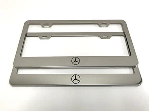 (2) STAINLESS STEEL CHROME Polished Metal License Plate Frame - MBZLOGO" - Picture 1 of 3