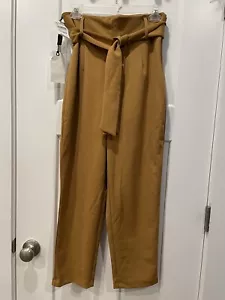 Leith Women’s Paperbag Tan Pants Belted Tie Wide Leg High Waisted Zipper Size M - Picture 1 of 7