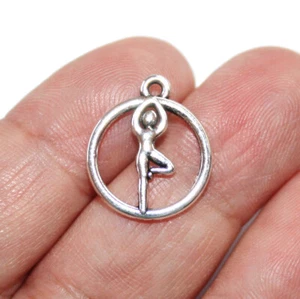 Yoga Charms Antique Silver Tone (15 charms in one lot) Zen - Picture 1 of 2