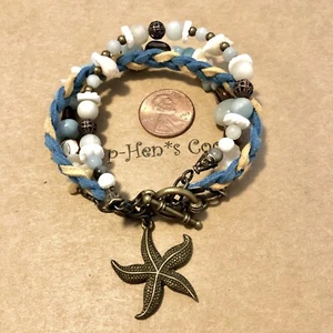 Pulsera Estrella de Mar con Amazonita MOP Caracol de Mar de 3 Capas Hecho a Mano EE. UU. 1689 - Imagen 1 de 3