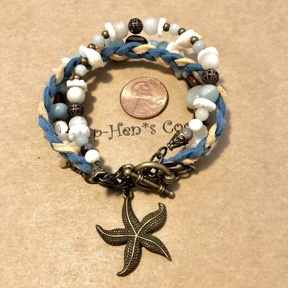 Pulsera Estrella de Mar con Amazonita Mop Seashell 3 Capas Artesanal Hecha a Mano EE. UU. 1689 Foto 1 de 3