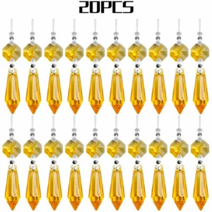 20Pc Hanging Chandelier Lamp Crystal Icicle Prisms Bead Yellow Pendants Decors - Picture 1 of 8