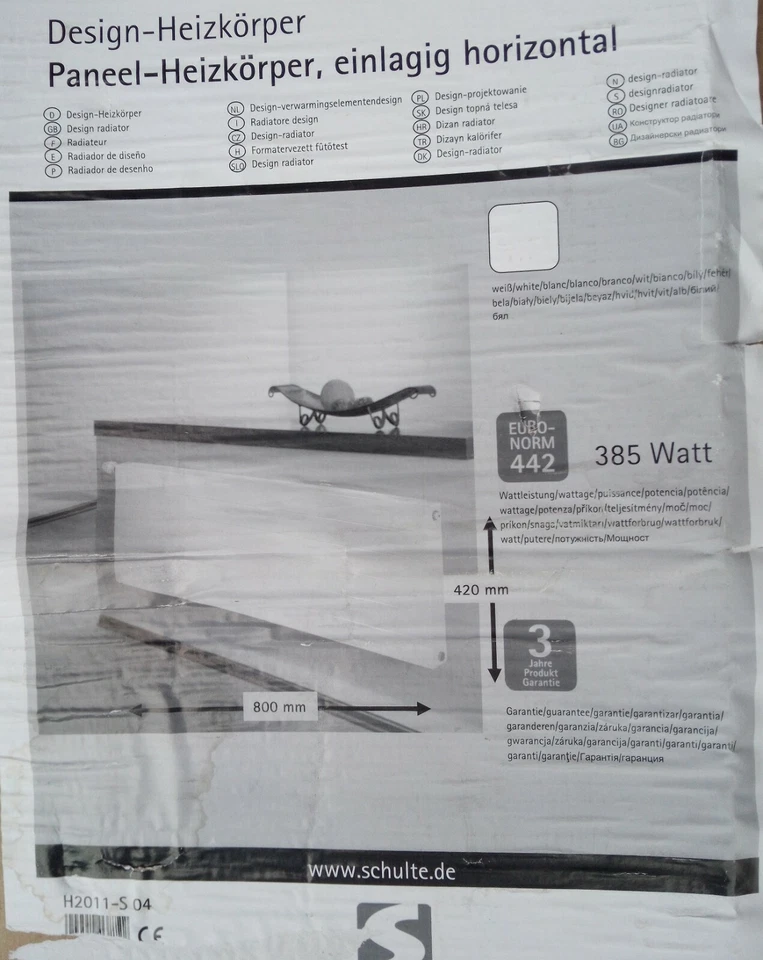 Schulte Design Paneel - Heizkörper 385 Watt weiß H2011-S 04 einlagig horizontal - Bild 1 von 4