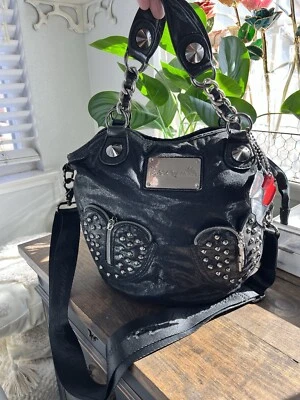 Bolso Hobo G2U Betsey Johnson Raro Vintage Retro Años 90 Betseyville Negro Tachonado Y2 Foto 1 de 4