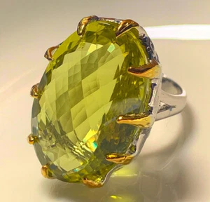 Superbly Large 29.65CT Lemon Quartz In Real 925 Silver Amazing Solitaire Ring - Picture 1 of 10