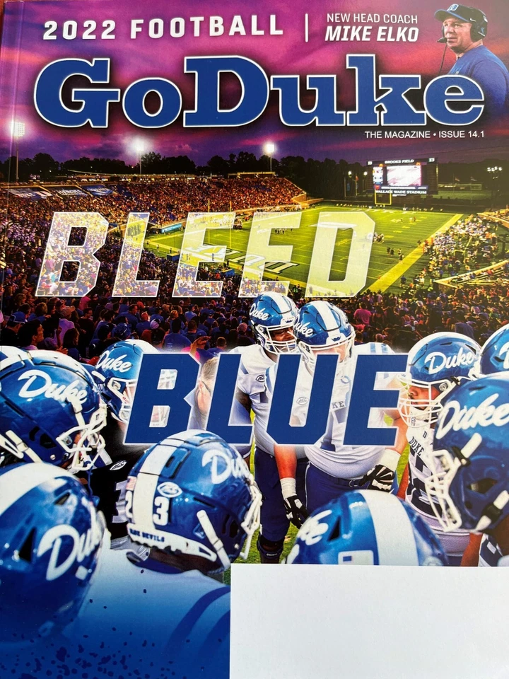 2022 GO DUKE BLUE DEVILS MAGAZINE COLLEGE FOOTBALL BLEED BLUE MIKE ELKO - Image 1 of 1