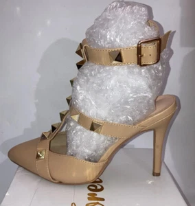 Forever Womens Lilli-49 Ankle Strap Pump Shoes Nude Gold Detail Size 10 M - Picture 1 of 7