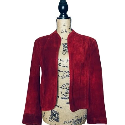 CHAQUETA ABIERTA VINTAGE JL RICHARDS CUERO GAMUZA ROJA TALLA L Foto 1 de 4