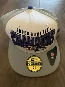 NEW ERA NFL FOOTBALL SUPER BOWL XLVII HAT CAP 7 7/8 BALTIMORE RAVENS RARE COOL - Picture 1 of 4