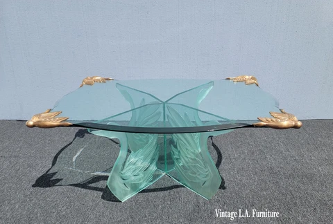 Vintage Frost Glass Cocktail Coffee Table w Swans Signed Cebe & Numbered 37/200 Cover