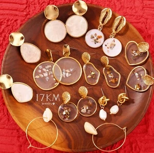 WOMEN'S VINTAGE & ANTIQUE GEOMETRIC SHELL DROP EARRINGS FASHION TORTOISE JEWELRY - Picture 1 of 25