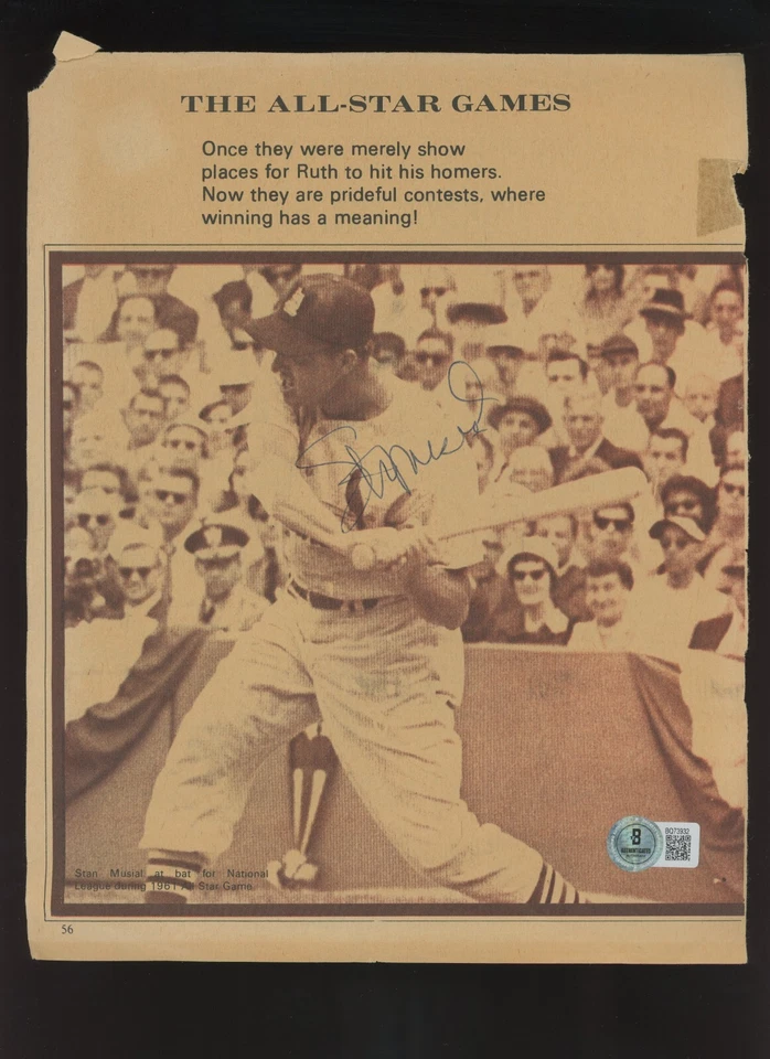 Stan Musial Autograph Vintage 1972 Magazine Page Beckett Authentic - Image 1 of 1