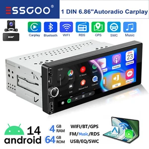 DAB+ Autoradio 1 DIN 4+64G Android 14 Carplay GPS Navi WiFi RDS BT Typ-C USB KAM - Bild 1 von 14