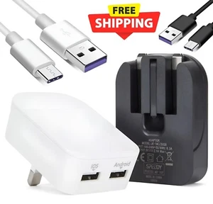 3-Pin 2 AMP Dual USB Port Fast Charging Folding Travel Wall Plug Charger Adapter - Picture 1 of 16