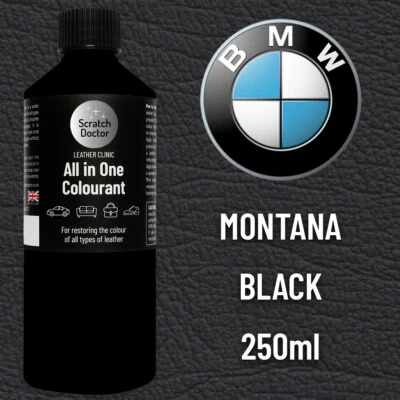 THE SCRATCH DOCTOR Pintura de cuero para asiento de coche BMW MONTANA NEGRO todo en uno 250 ml tinte para reparación.