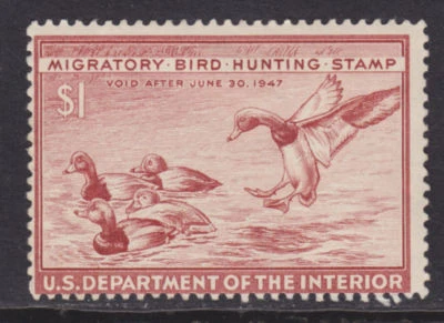 US Sc RW13 MLH. 1946 $1 Redhead Ducks Duck Stamp - Image 1 of 2