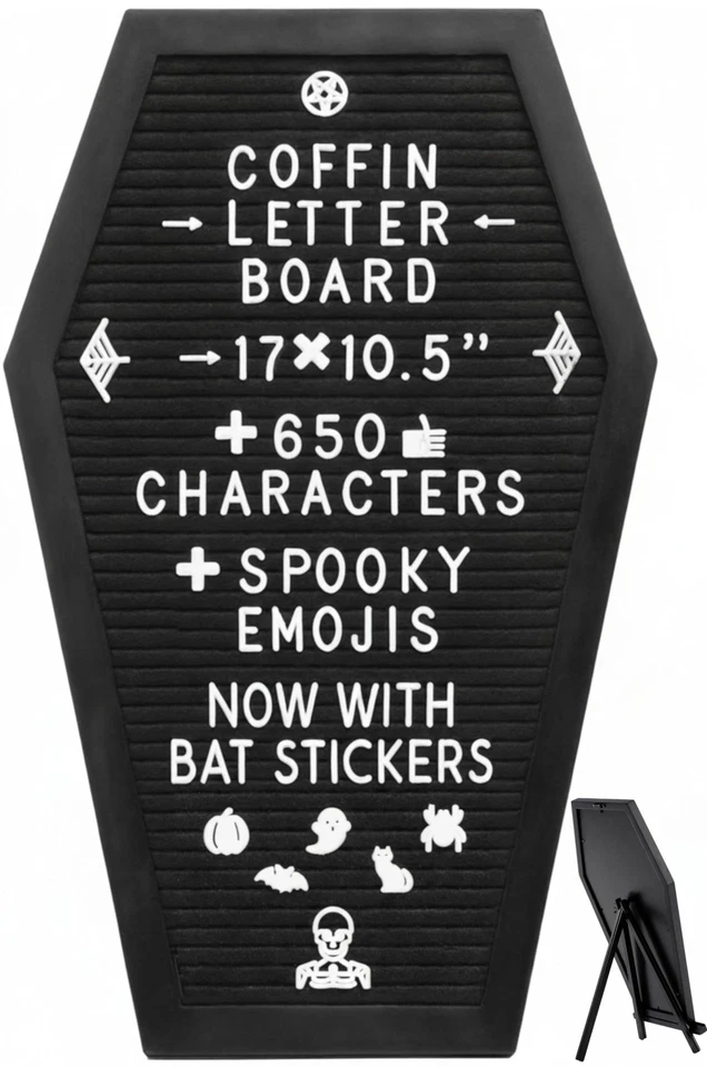 Spooky Coffin Letter Board with 650+ Emojis, Gothic Halloween Decor, 17x10.5"n - Image 1 of 3