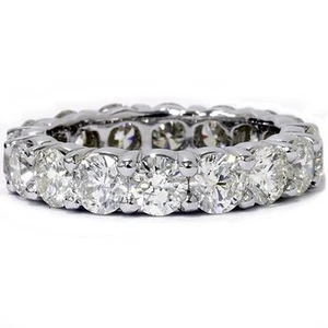 Unique Huge 5.00Ct Round Real Diamond Eternity Ring Wedding Band 14k White Gold - Picture 1 of 6