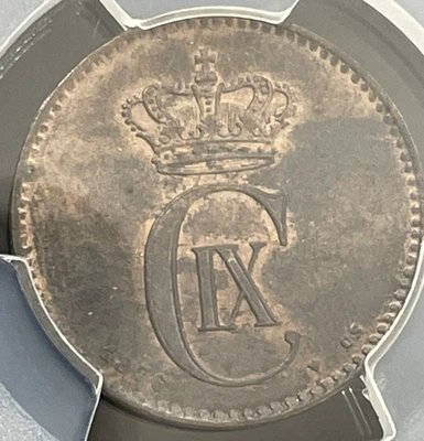 DENMARK 1876 2 ORE PCGS UNC DETAILS ENVIRO DAMAGE VERY RARE KEY DATE ISSUE! - Image 1 of 4