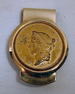 Vintage Kellogg & Co 1854 Coin Medallion Money Clip - Imagen 1 de 4