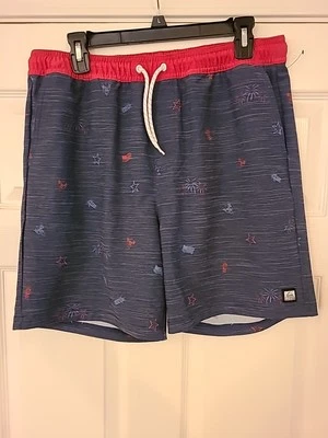 Pantalones Cortos de Tablero Reef "4 de Julio" Tema Fuegos Artificiales Estrellas Banderas Talla 32 18” Costura Exterior  Foto 1 de 4